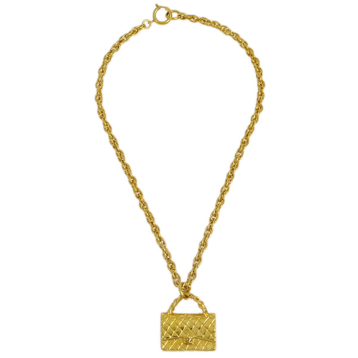 Chanel Bag Chain Pendant Necklace Gold 95P