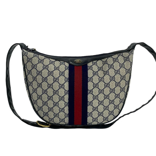 GUCCI Shoulder Bag leather Navy Sherry line