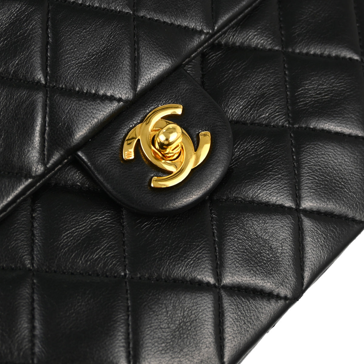 Chanel Black Lambskin Classic Square Flap Shoulder Bag 20