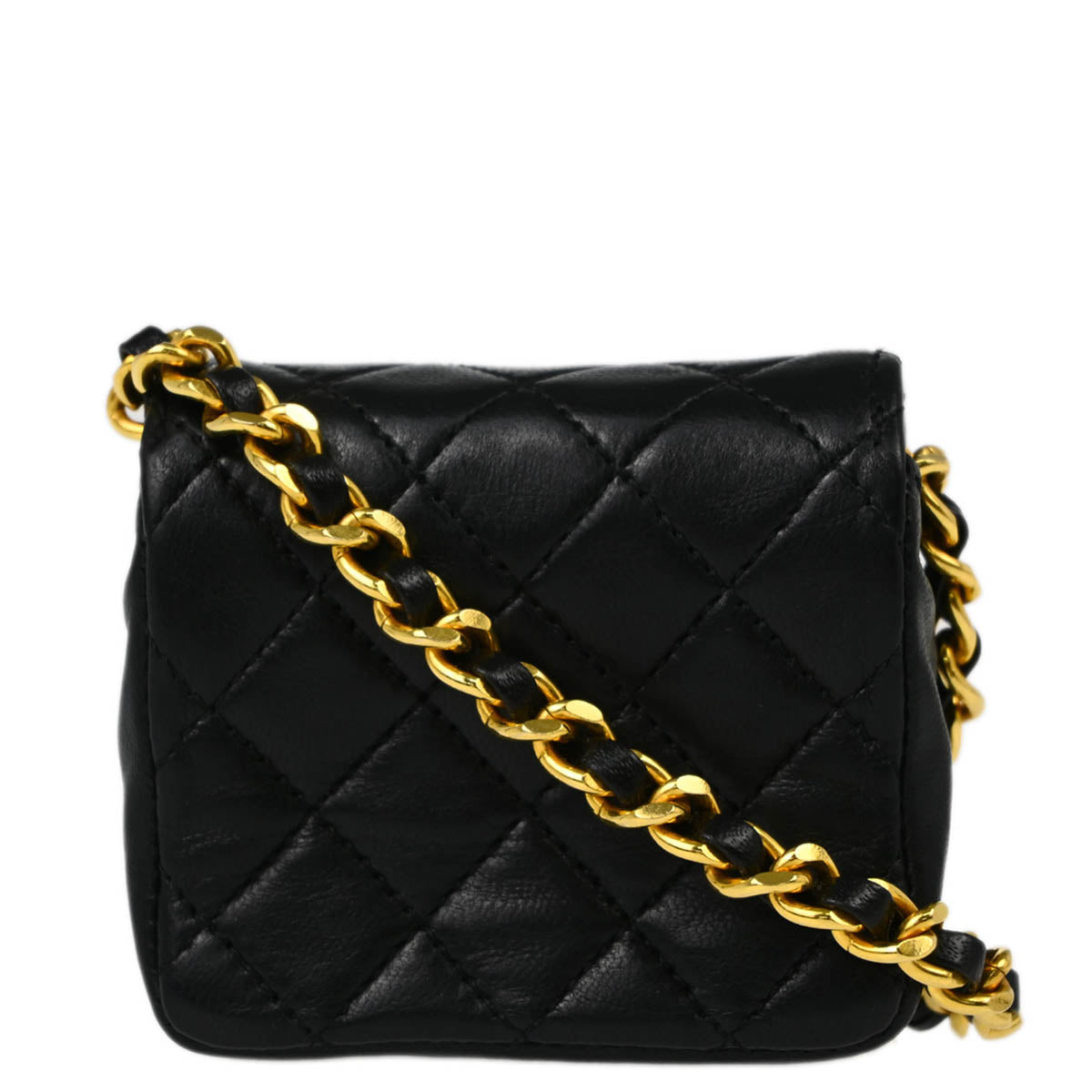 Chanel Black Lambskin Classic Flap Micro Chain Pochette Bag Pouch