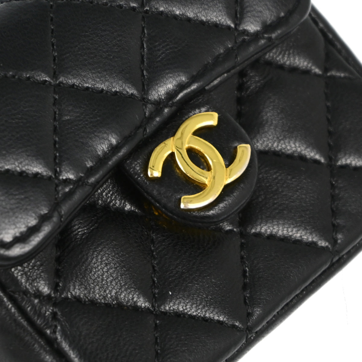 Chanel Black Lambskin Classic Flap Micro Chain Pochette Bag Pouch