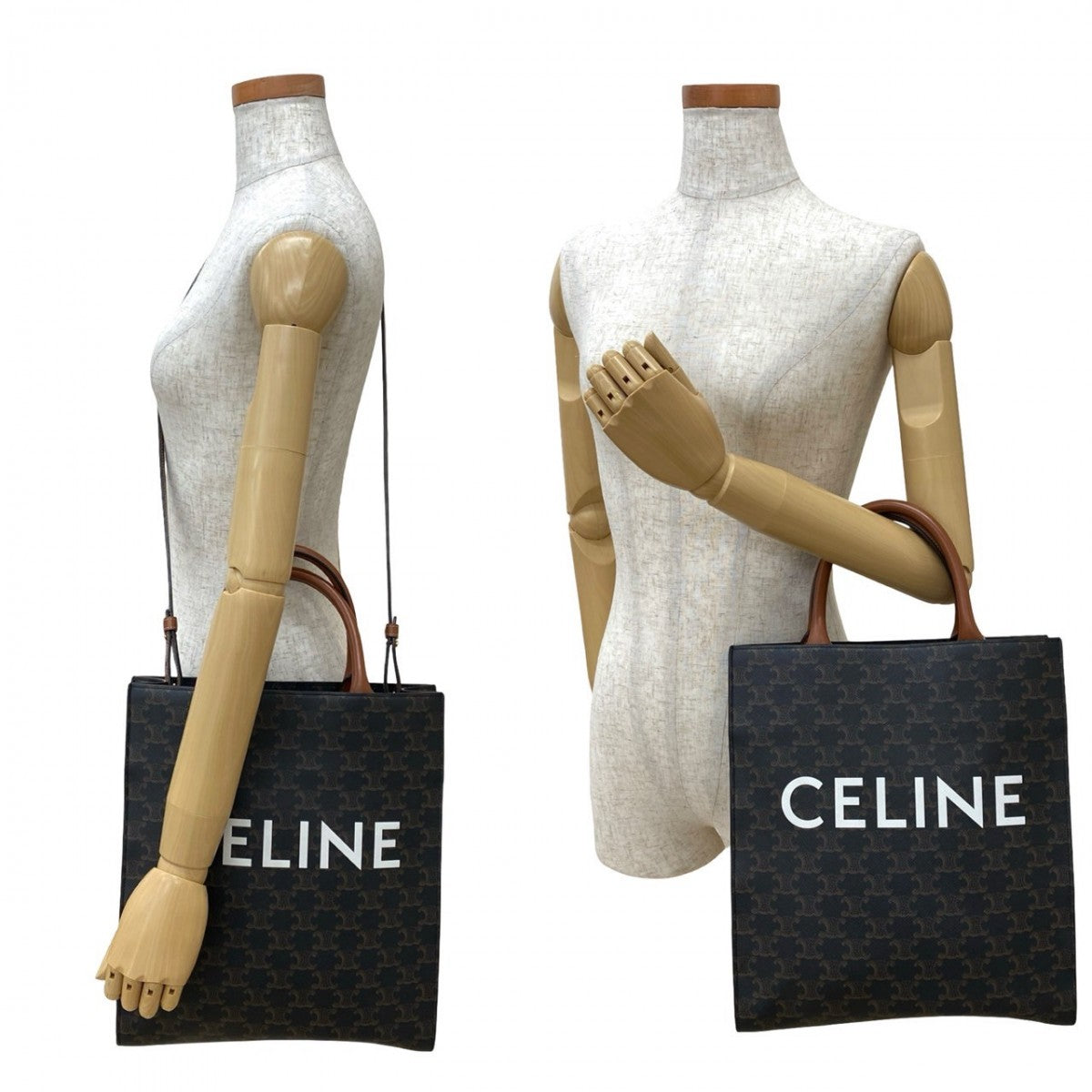 CELINE Shoulder Bag leather black Triomphe Bar Tikal Caba Small