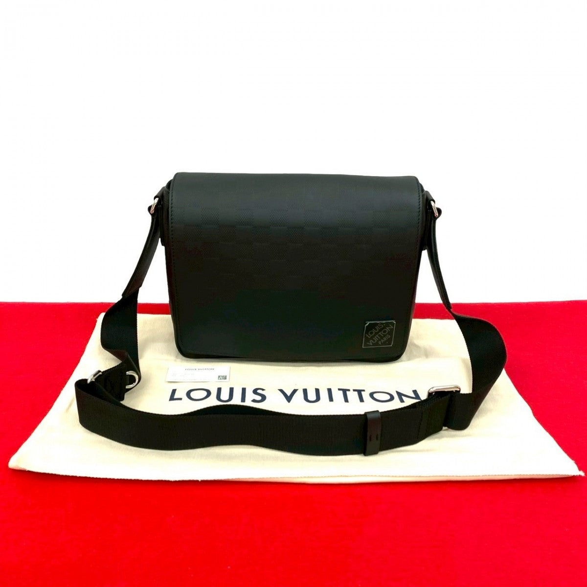 LOUIS VUITTON Shoulder Bag leather black Damier Anfini District PM