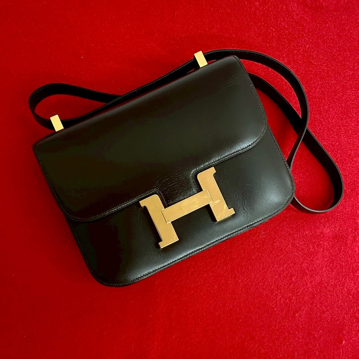 HERMES Shoulder Bag Box scarf Brown Constance 23