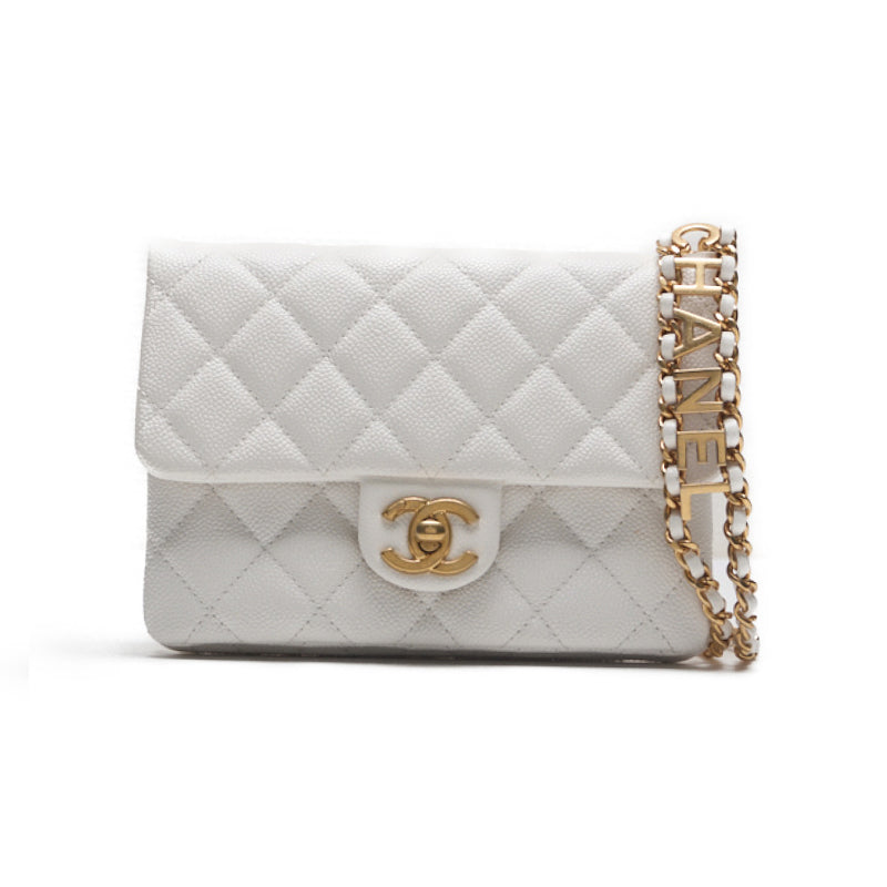 CHANEL CHANEL Matrasse Turn-Lock Coco Charm Chain Waist Bag Caviar S White West Bag West Bag Ladies West Bag Delivery Ladies West Bag Ladies Online