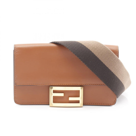 Fendi FLAT BAGUETTE Leather Canvas Shoulder Bag
