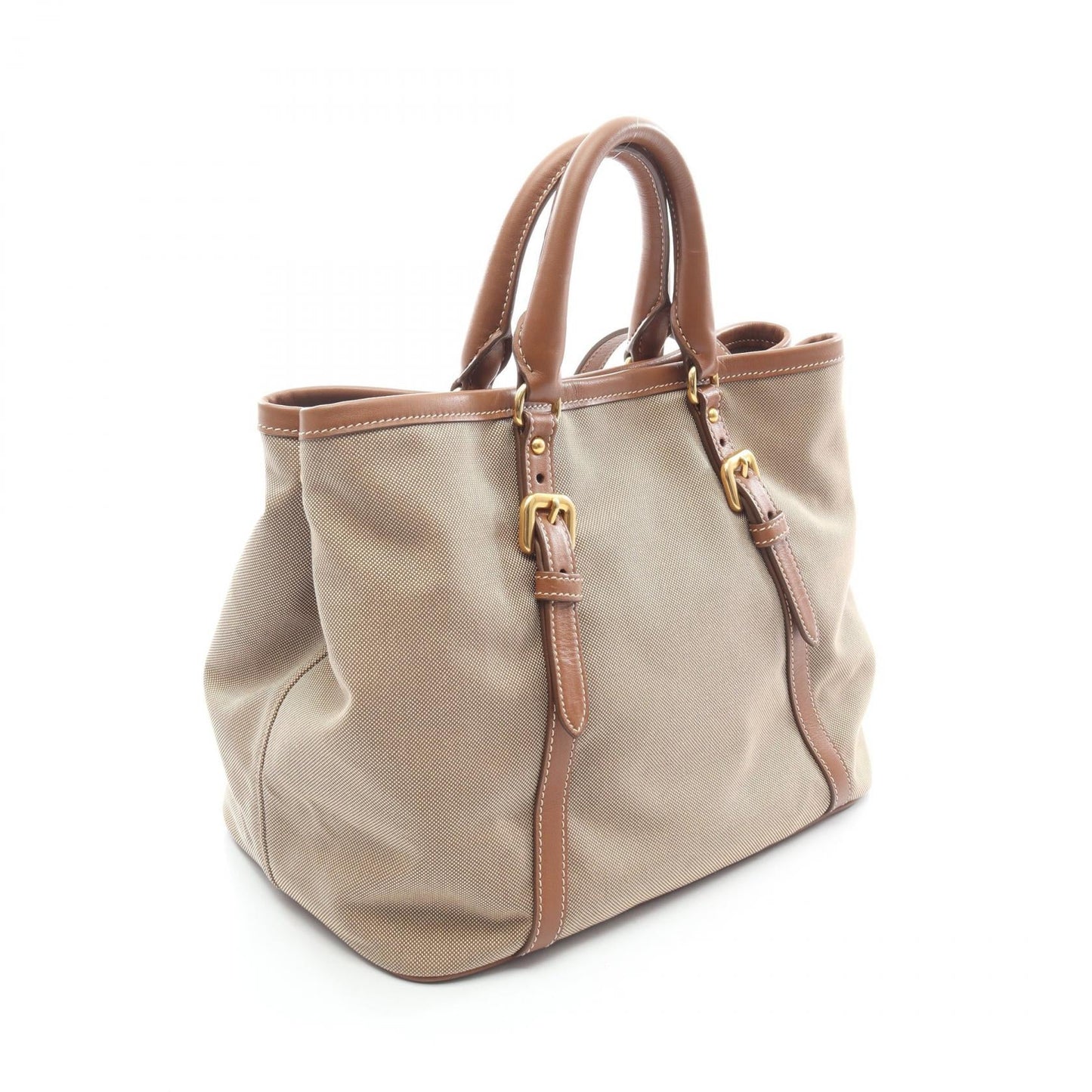 Prada LOGO JACQUARD Canvas Leather Tote Bag