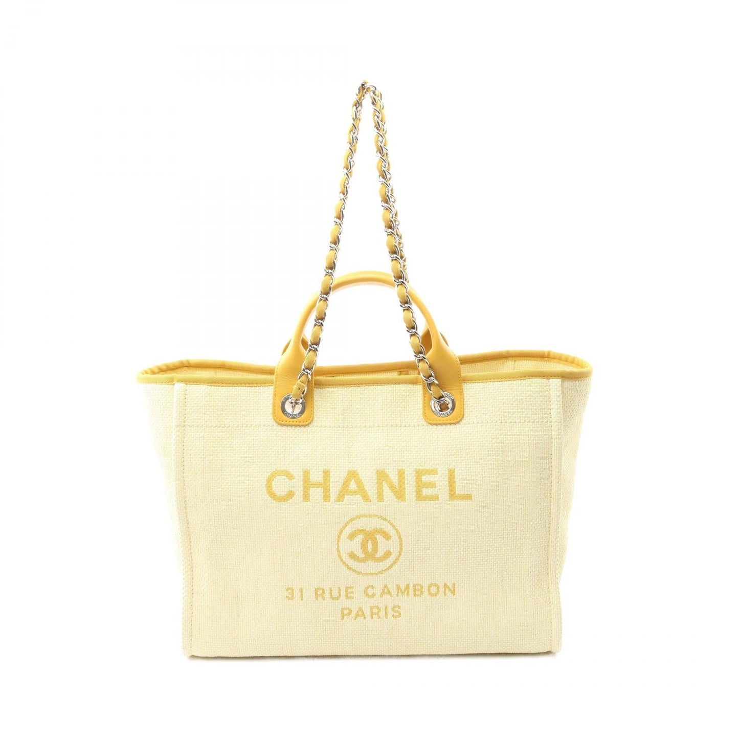 Chanel Deauville Leather Raffia Tote Bag