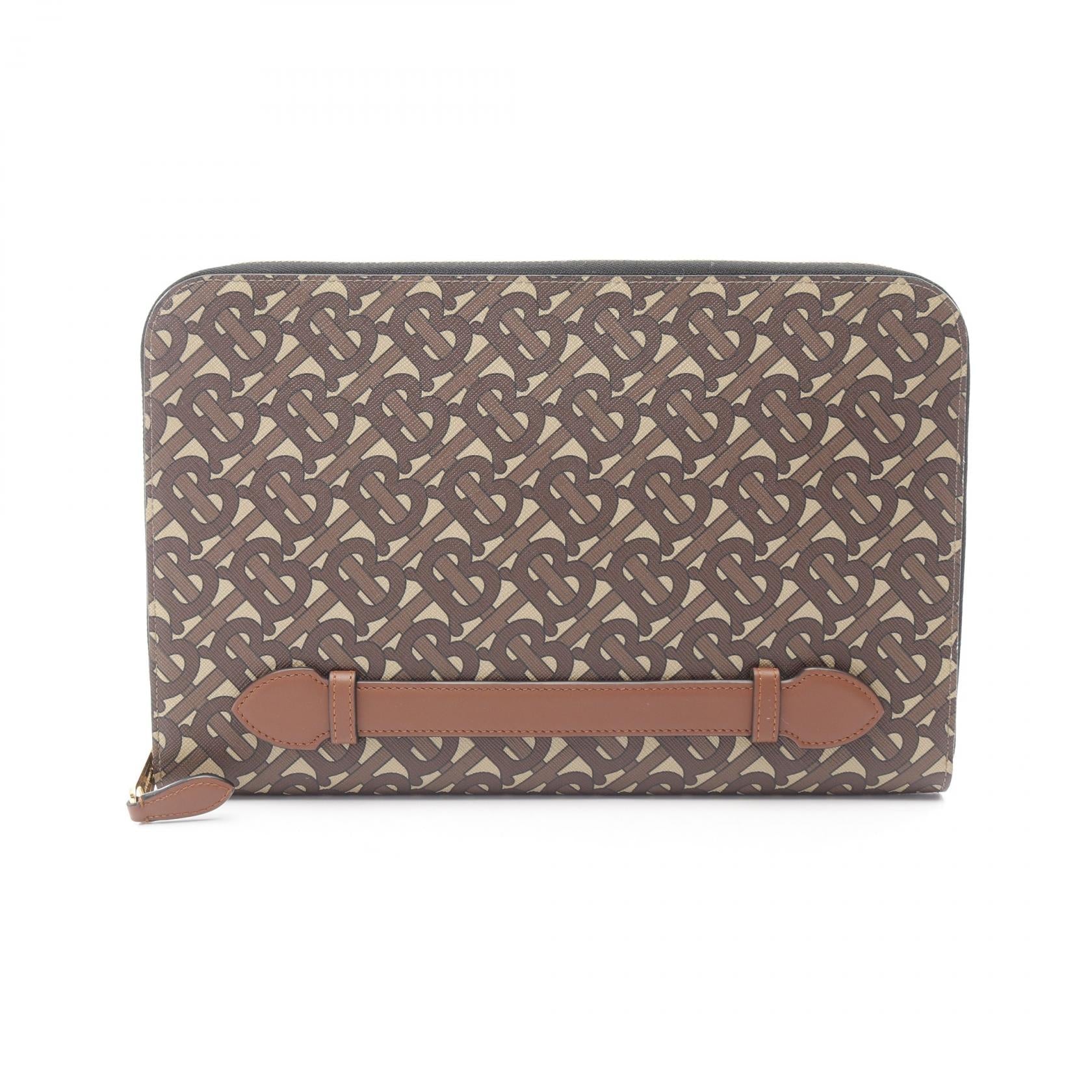 Burberry TB Monogram PVC Coated Canvas Leather Clutch Bag