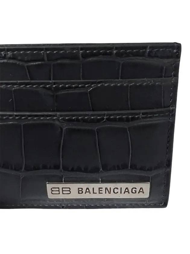 Luxury Balenciaga Trending 2025 BB Logo Metal Tab Crocker Card Wallet Drak Grey