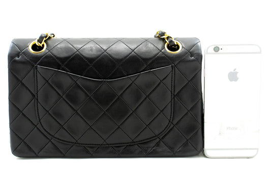 CHANEL Classic Double Flap 9" Chain Shoulder Bag Black Lambskin