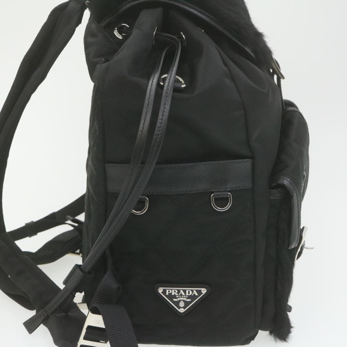 Prada Nylon Fur Backpack Black