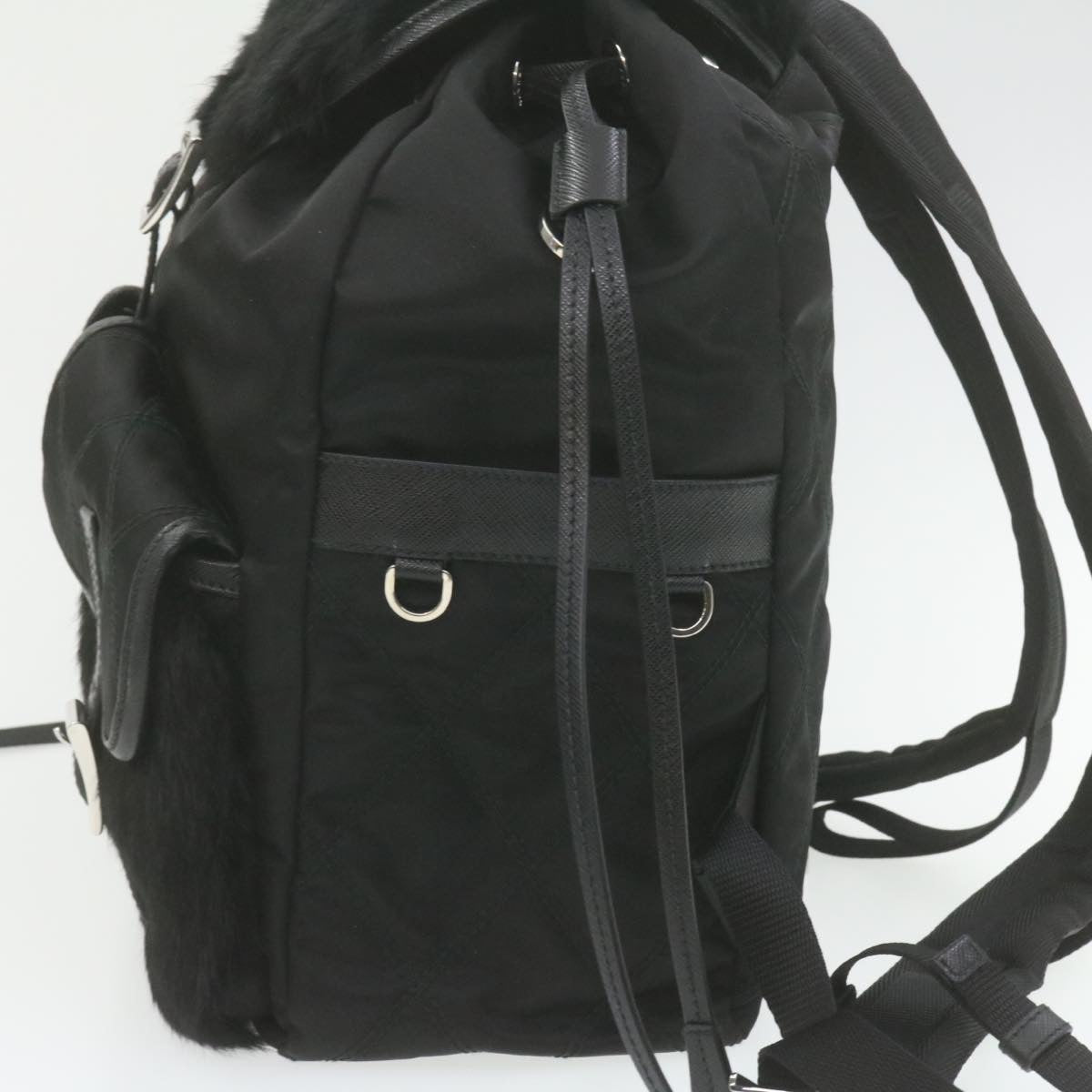 Prada Nylon Fur Backpack Black