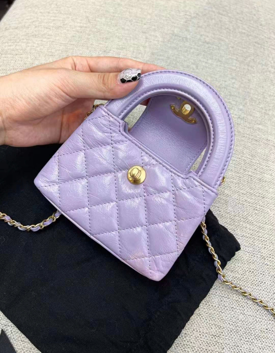 Chanel 24P Mini o Kelly Purple Quilted Calfskin Brushed Gold Hardware Brand New