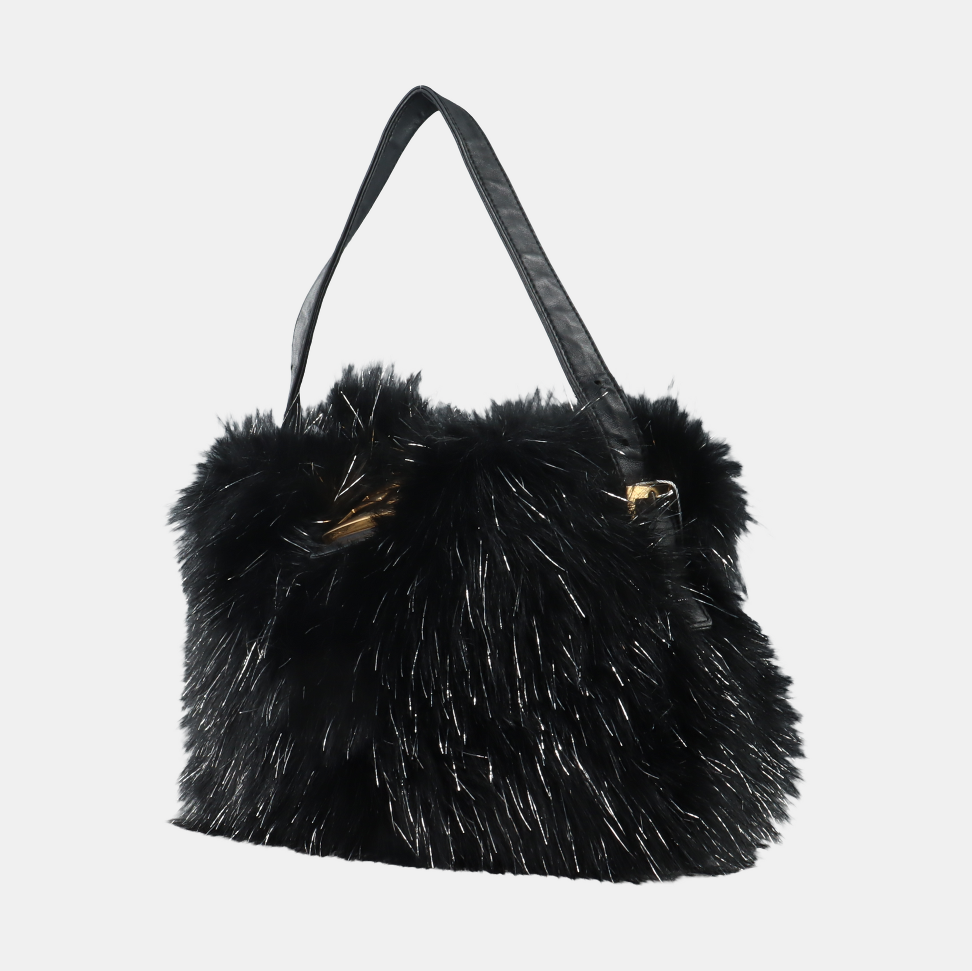 Fendi Baguette Black Furry Pink Interior Shoulder Bag