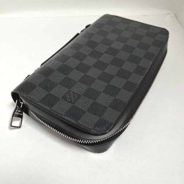 LOUIS VUITTON business bag N41503 Damier Grafitto Canvas Graphite Long Wallet Purse Damier Grafitte Zippy XL mens