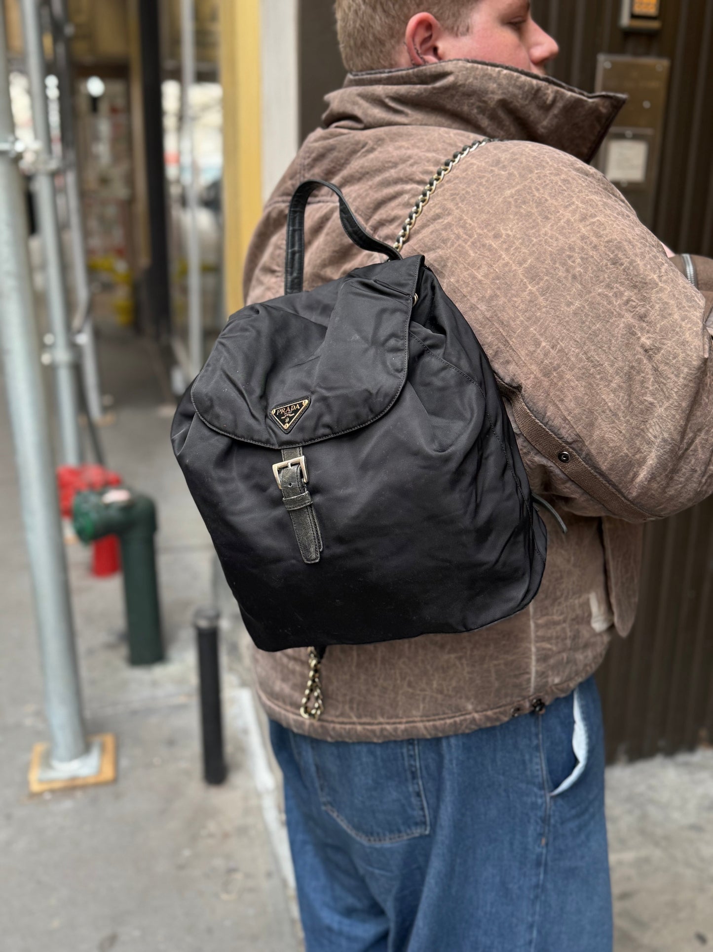Prada Black Nylon Drawstring Backpack
