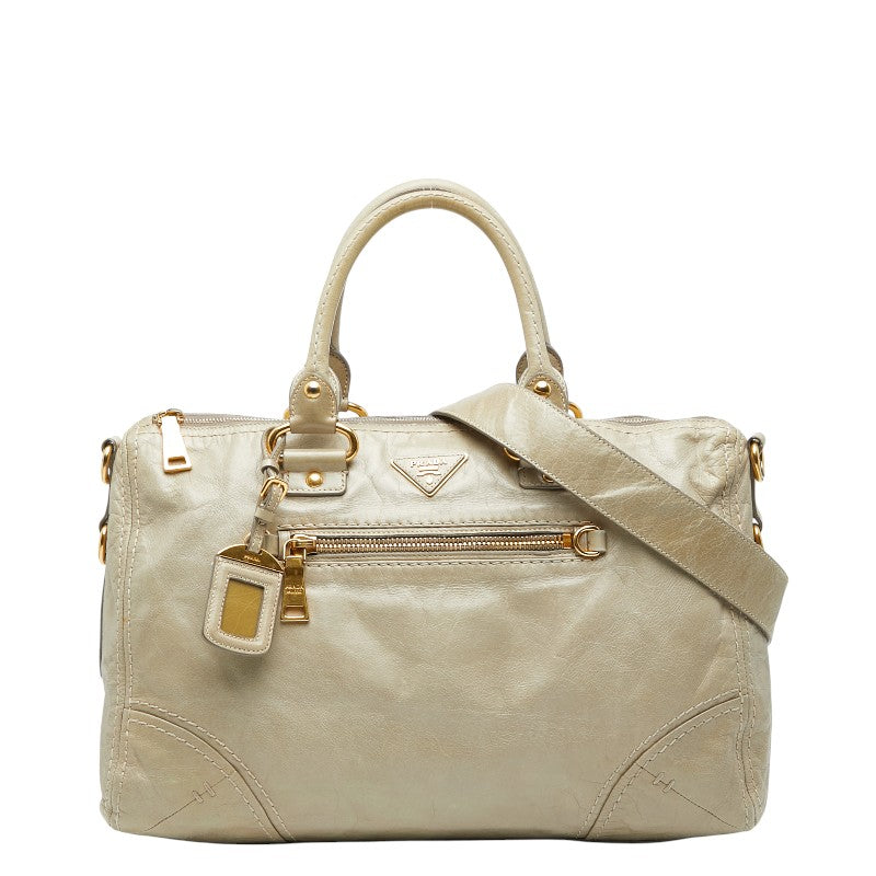 Prada Triangle Logo Plate Leather 2way Bag