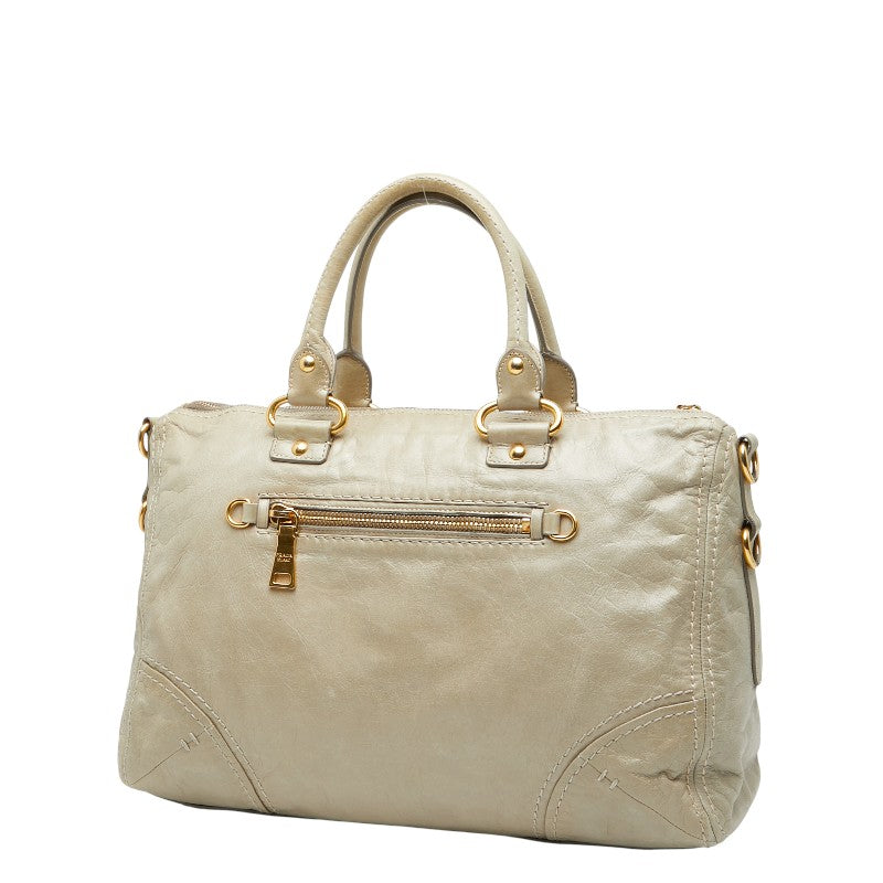 Prada Triangle Logo Plate Leather 2way Bag