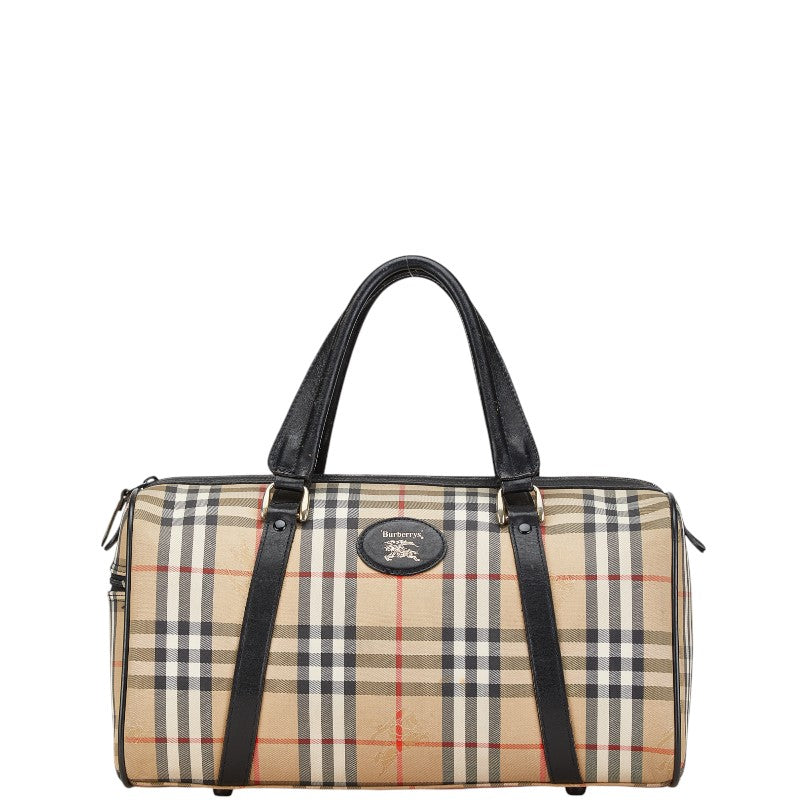 Burberry Horse Logo Nova Check Canvas Leather Boston Bag