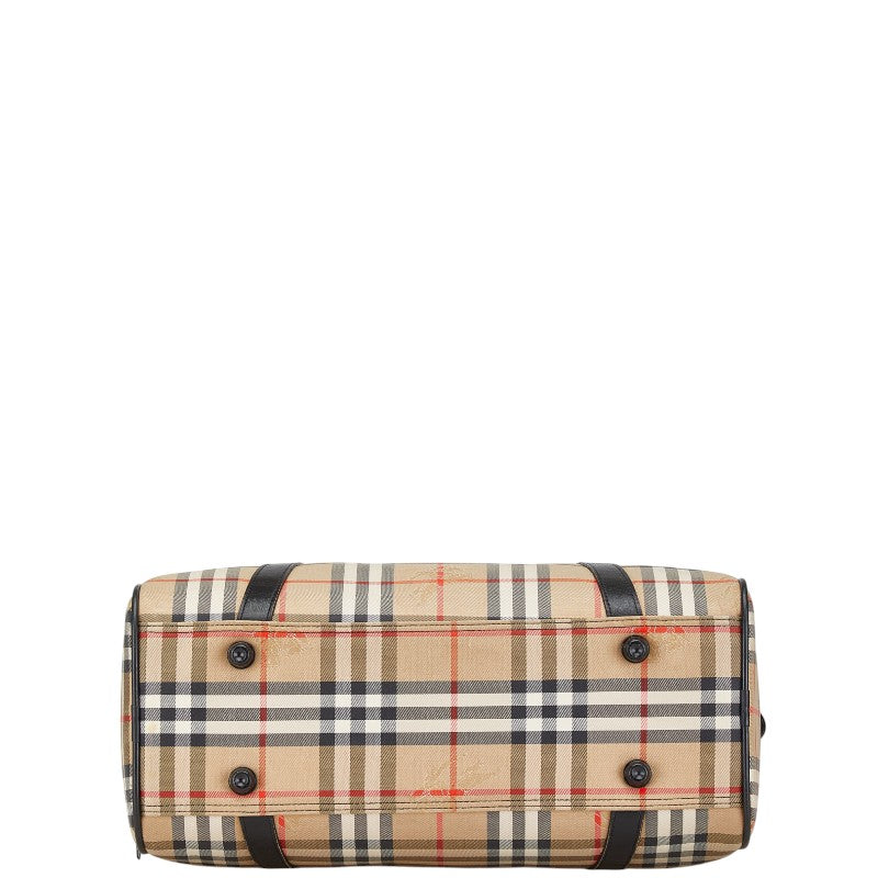 Burberry Horse Logo Nova Check Canvas Leather Boston Bag
