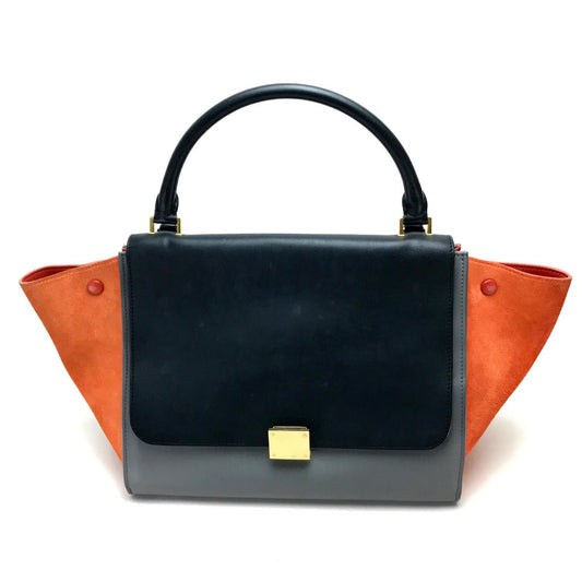CELINE Shoulder Bag Suede leather Gray x black x orange 2WAY handbag Women