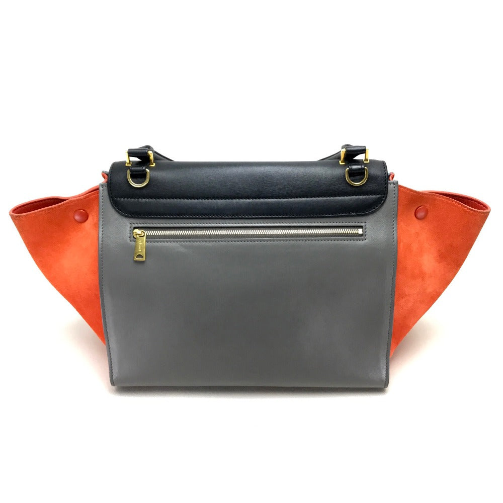 CELINE Shoulder Bag Suede leather Gray x black x orange 2WAY handbag Women