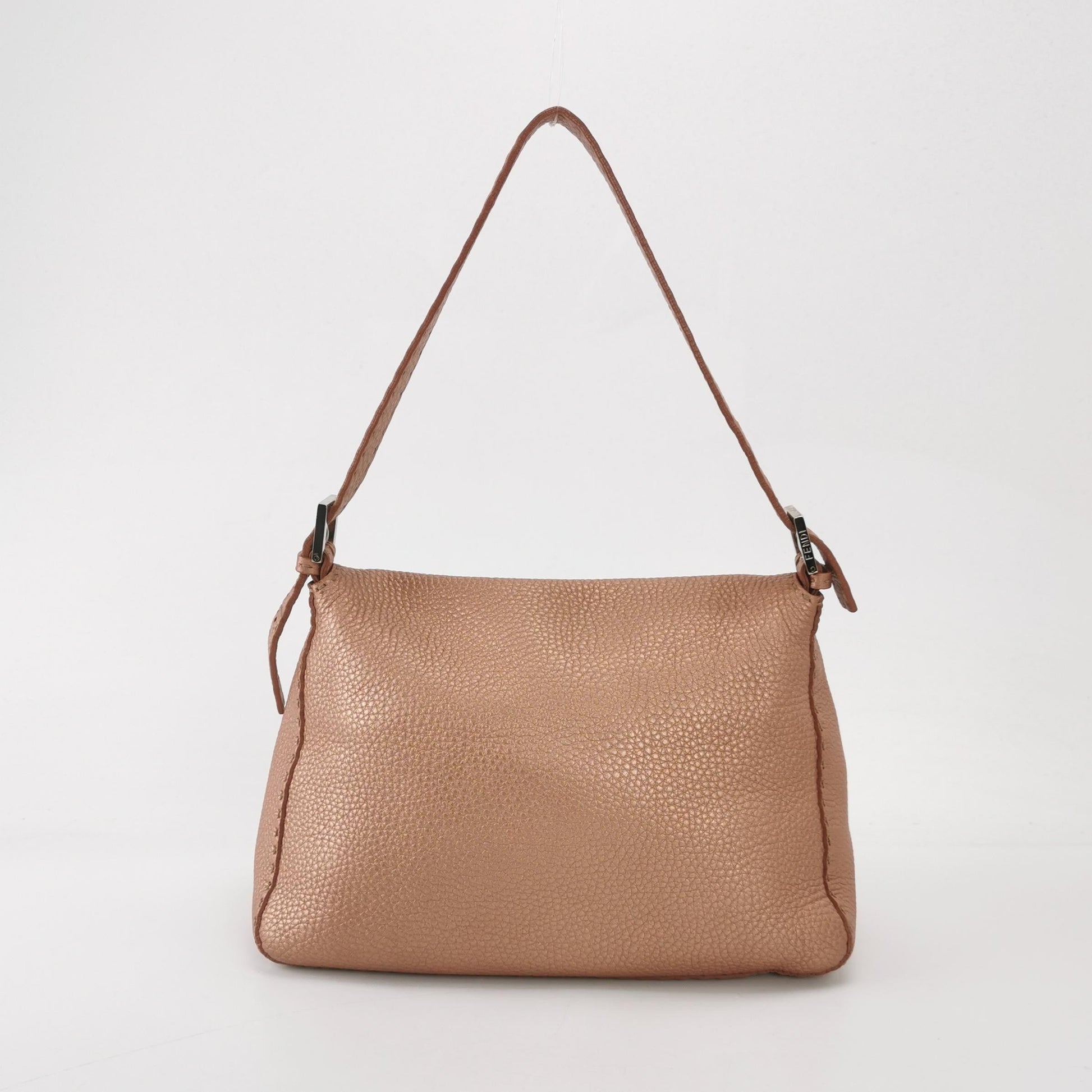 Fendi Mamma Baguette Selleria Calfskin Leather Pink Metallic Shoulder Bag
