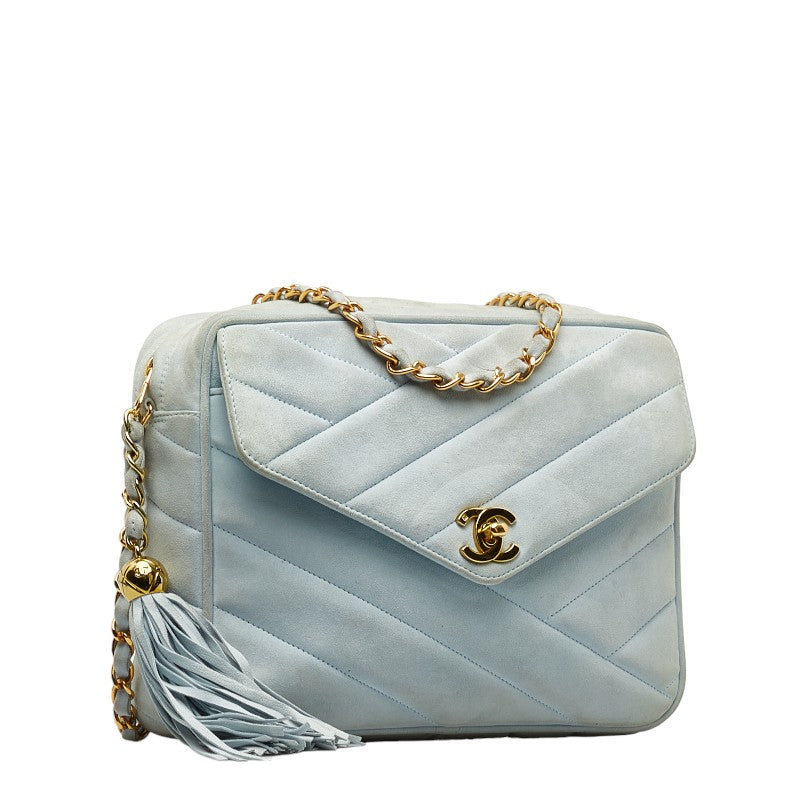 Chanel Bias Stick Coco Ball Chain Shoulder Bag Blue G Suede CHANEL