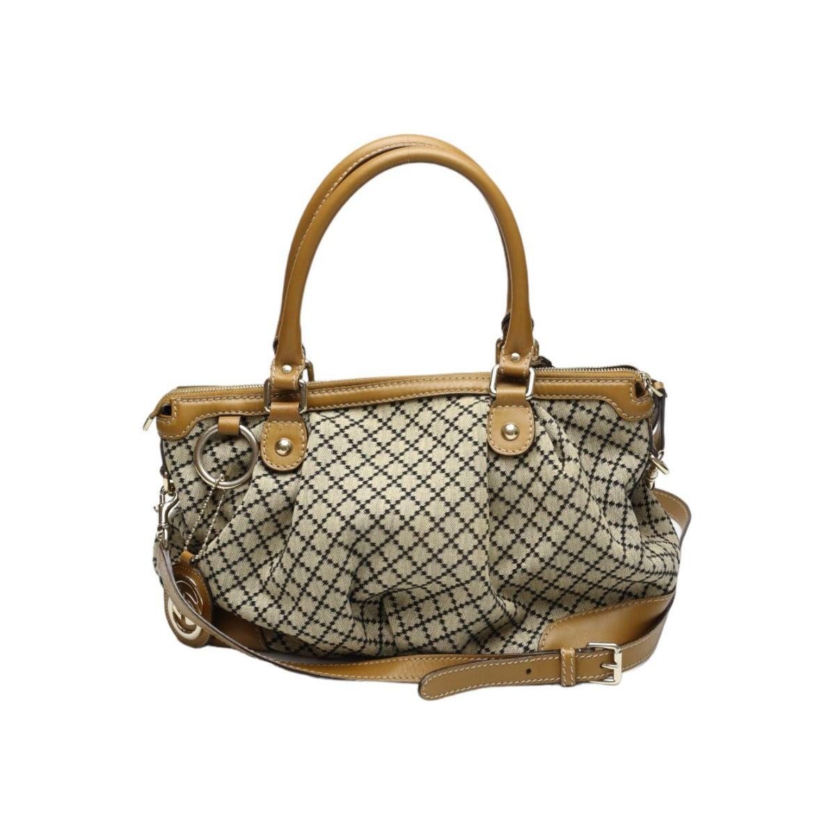 GUCCI Tote Bag 247902 canvas Beige x brown 2WAYShoulder Bag Diamante Women