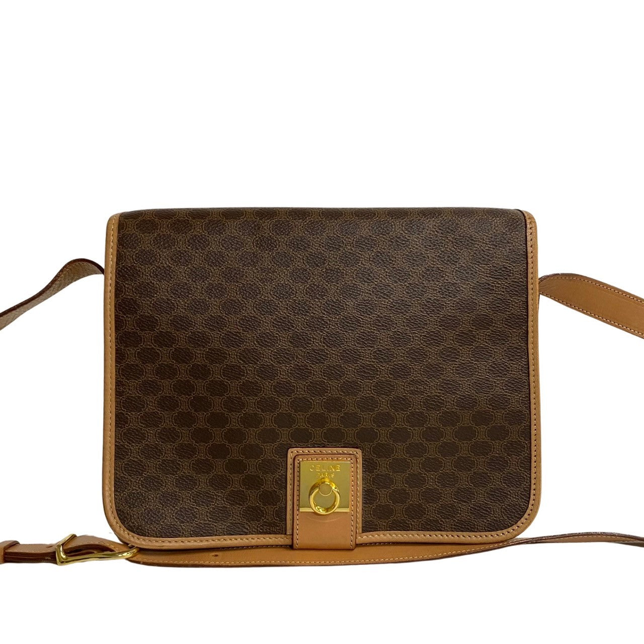 CELINE Shoulder Bag Leather, PVC Brown Macadam Blason Triomphe Pattern Women