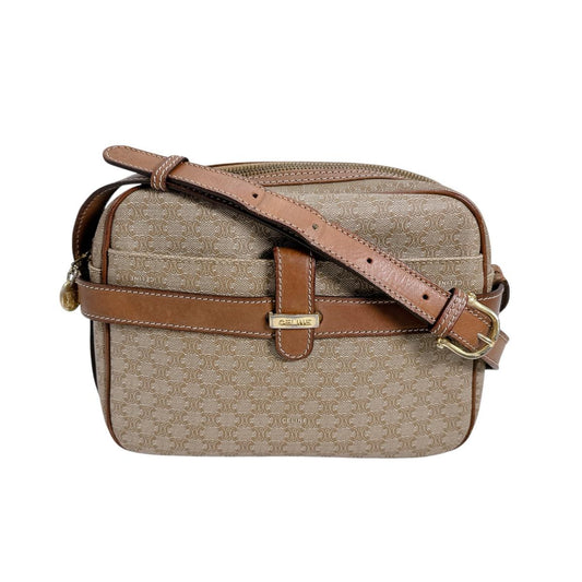 CELINE Shoulder Bag PVCx leather Brown Macadam Blazon logo Women