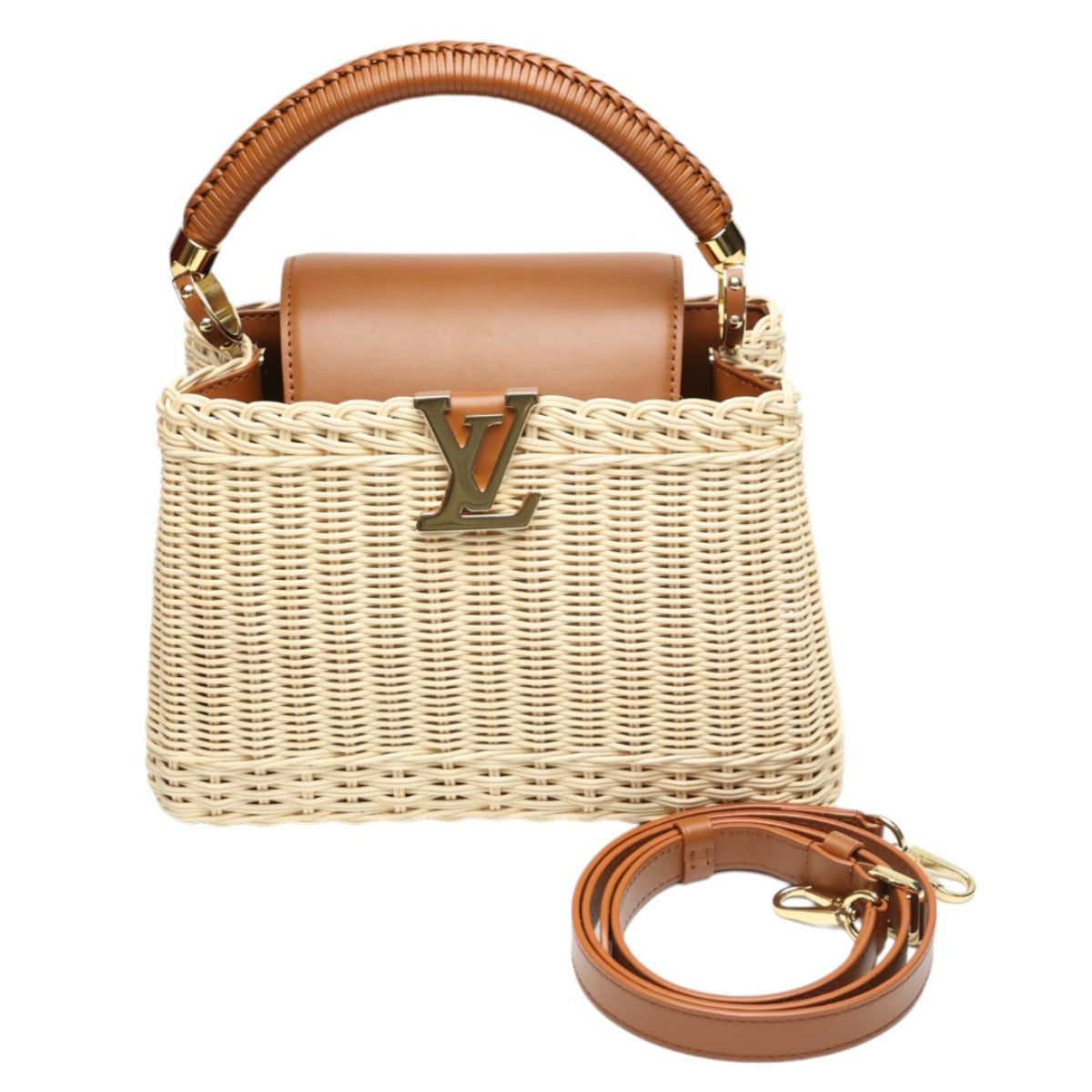 LOUIS VUITTON Shoulder Bag Leather, Rattan Brown x beige Leather x Rattan