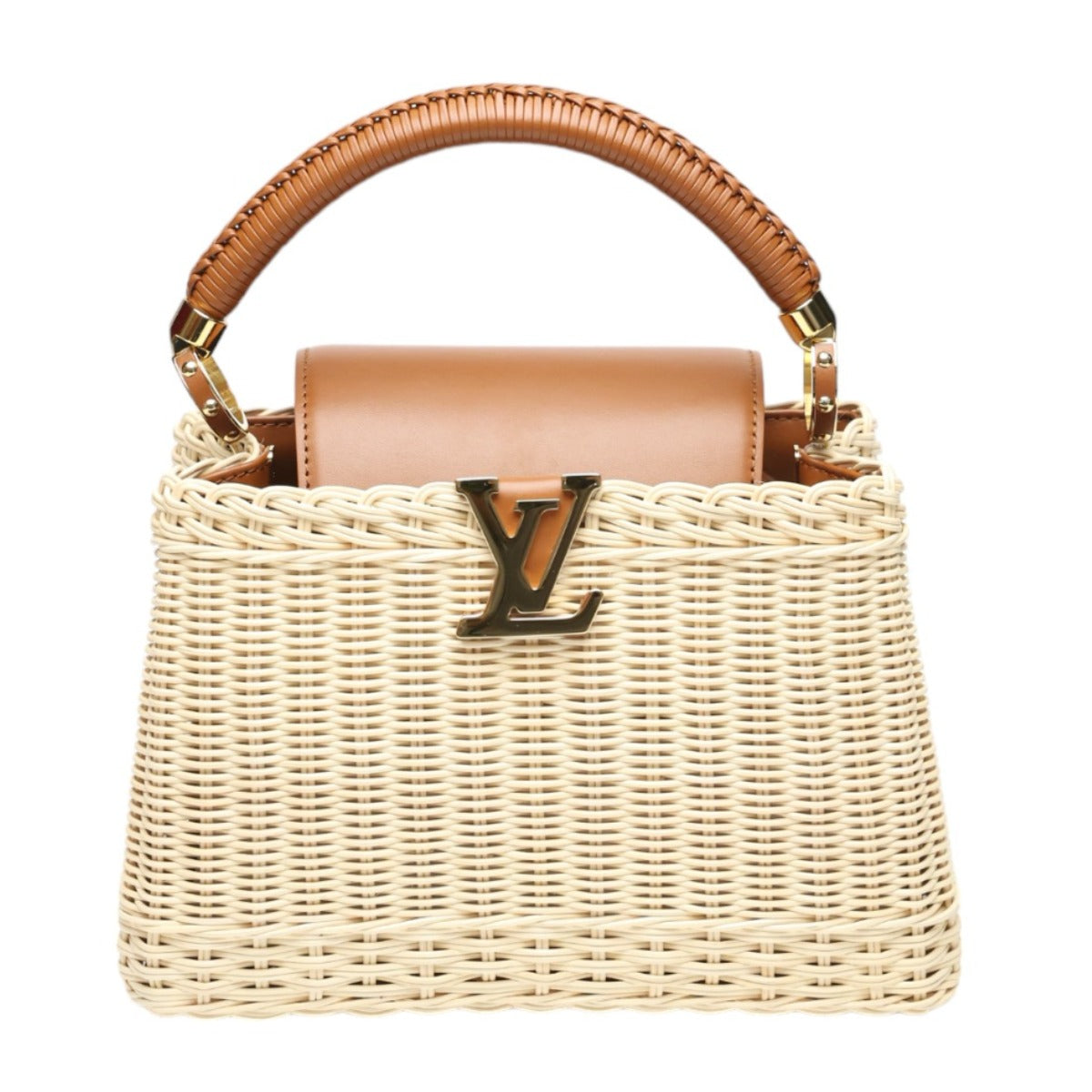 LOUIS VUITTON Shoulder Bag Leather, Rattan Brown x beige Leather x Rattan