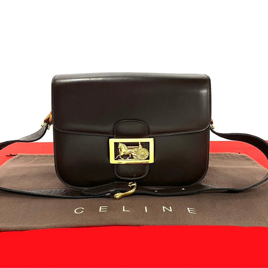 CELINE Shoulder Bag leather Brown Carriage Metal Women