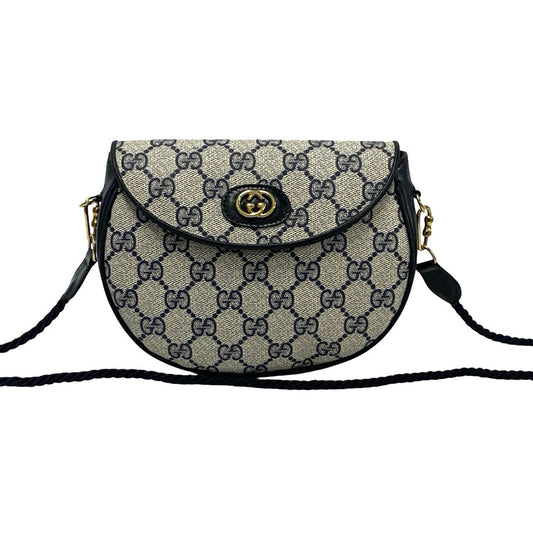 GUCCI Shoulder Bag leather Navy Old Gucci