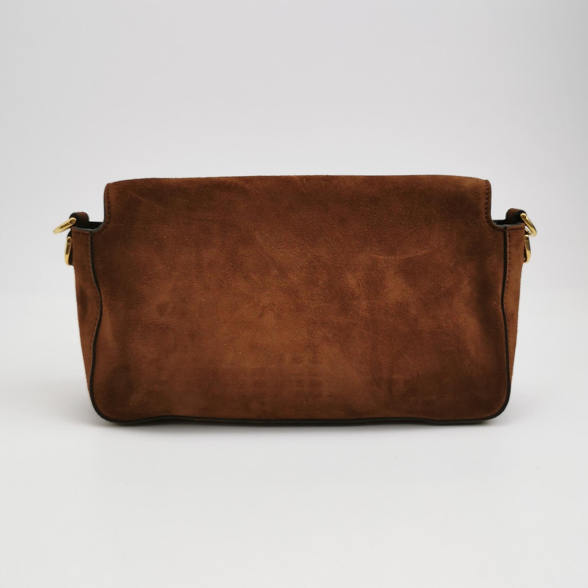 Fendi Baguette Selleria Suede Leather Crossbody Bag Large Caramel Tan