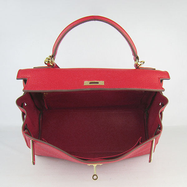 Luxury Hermes Kelly 32cm Togo Leather Handbag Red/Golden