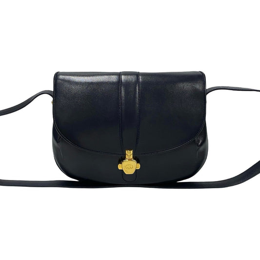 GUCCI Shoulder Bag Calfskin, Leather Navy GG logo Metal Women