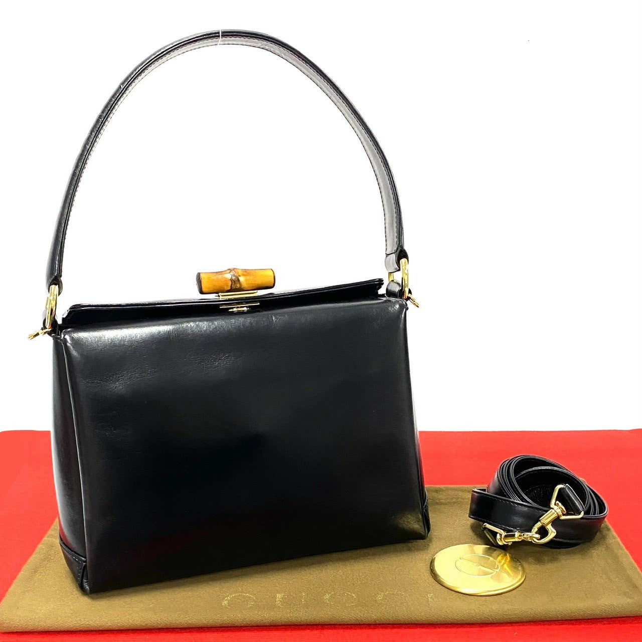 GUCCI Shoulder Bag Calfskin black Bamboo
