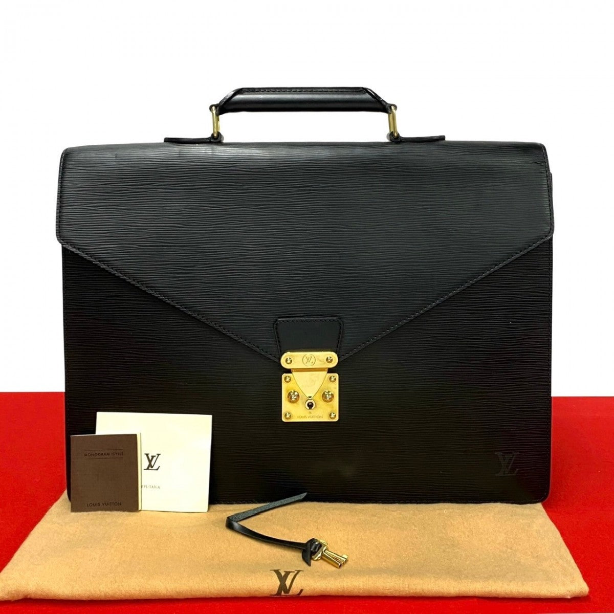 LOUIS VUITTON Business bag leather black Epi Serviette Ambassador