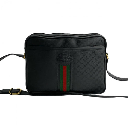 GUCCI Shoulder Bag leather black Sherry line Old Gucci