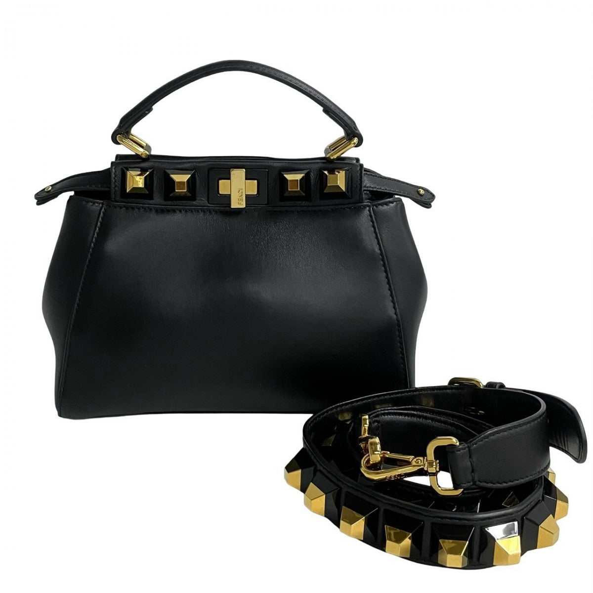 FENDI Shoulder Bag 8BN244ï¿½E9DT Calf leather black Gold Edition Studs Mini Peacock Women
