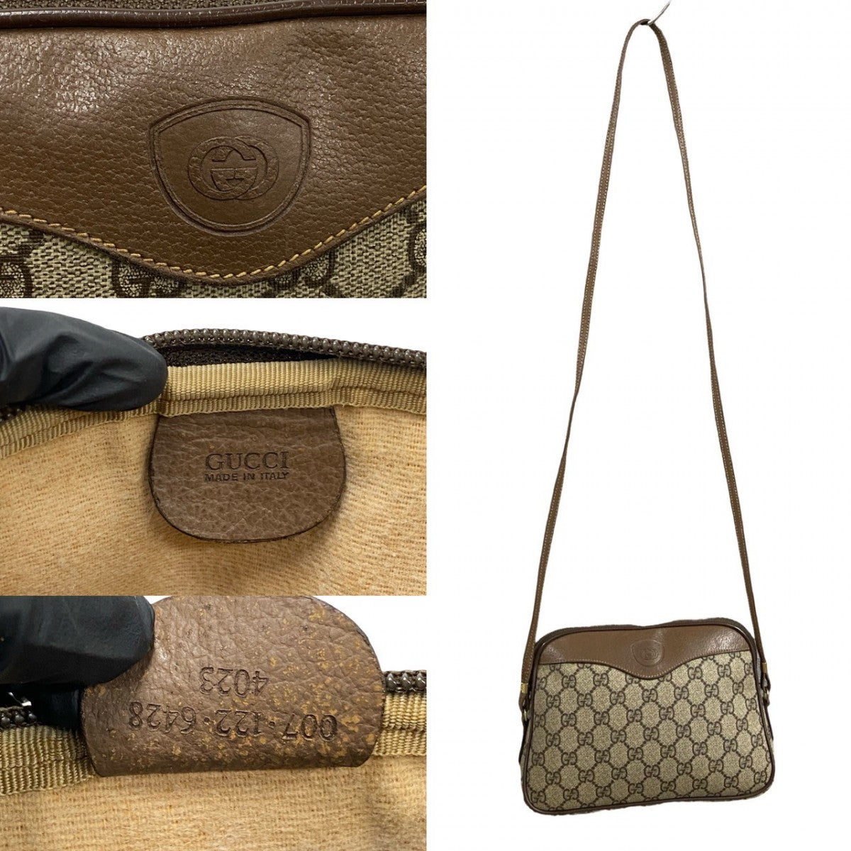 GUCCI Shoulder Bag Leather, PVC Brown GG logo Women
