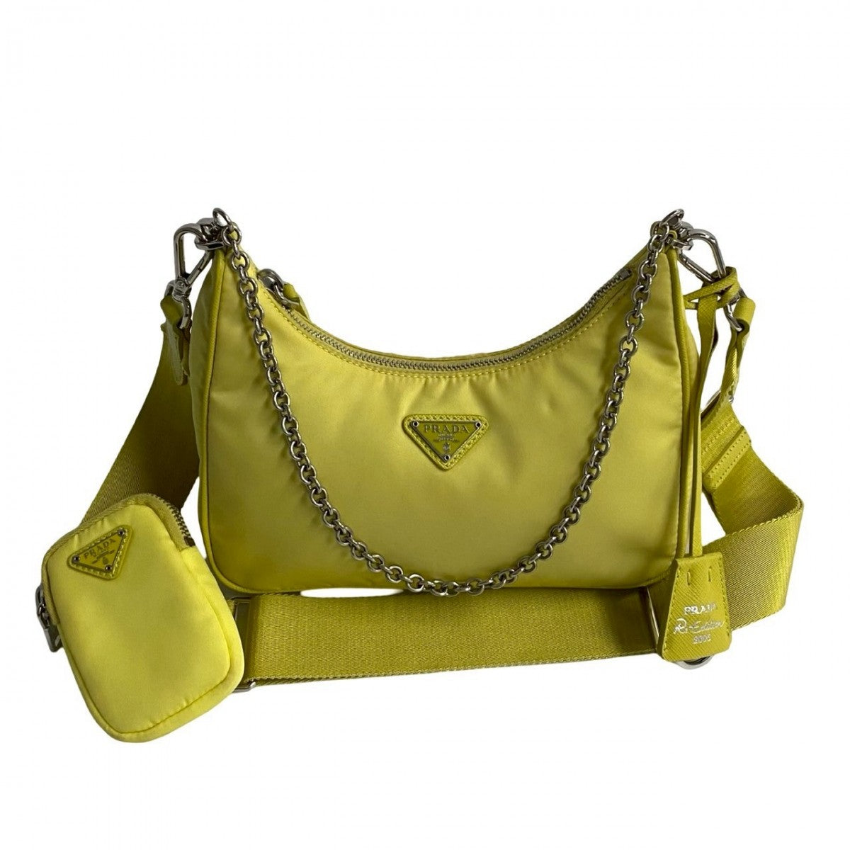 PRADA Shoulder Bag Nylon, Leather yellow Triangle Logo Metal Re-edition Women
