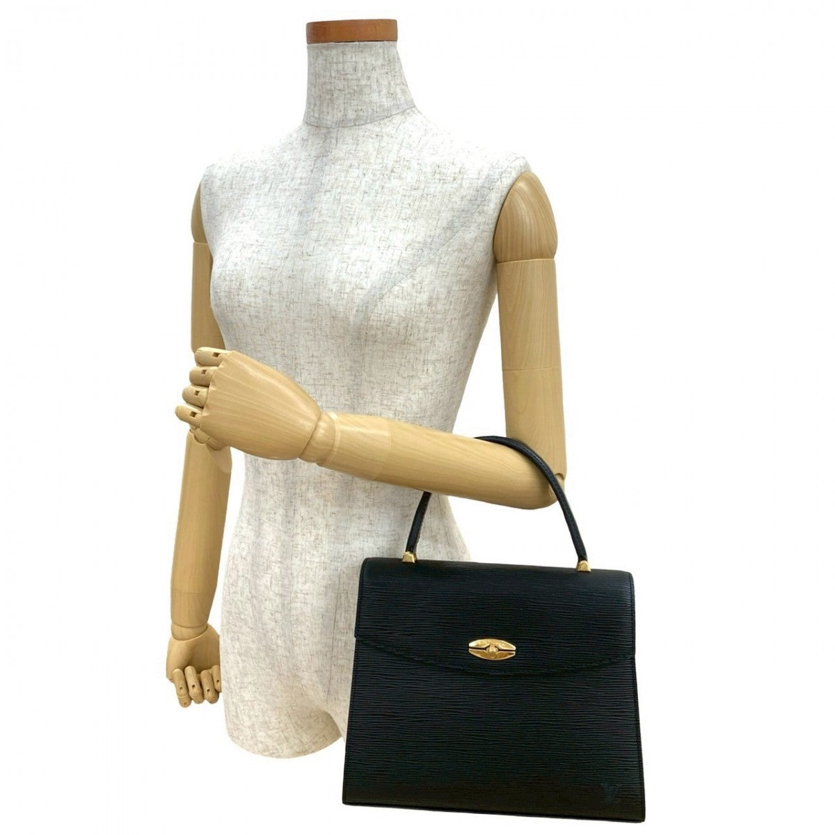 LOUIS VUITTON Handbag leather black Epi Malesherbes Women