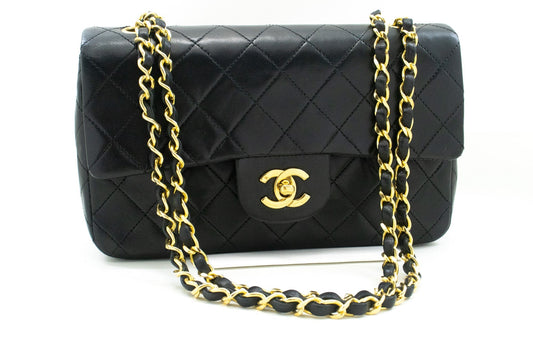 CHANEL Classic Double Flap 9" Chain Shoulder Bag Black Lambskin
