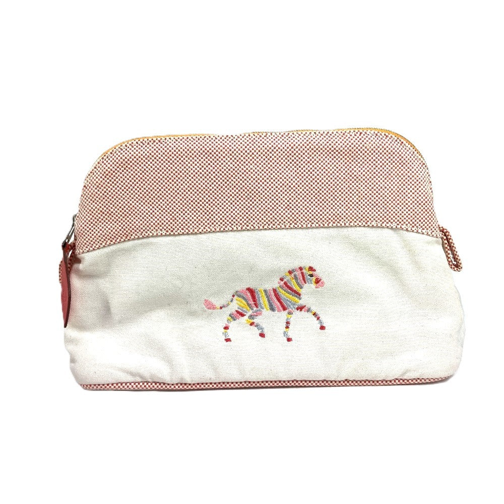 HERMES Pouch canvas white logo horse cheval