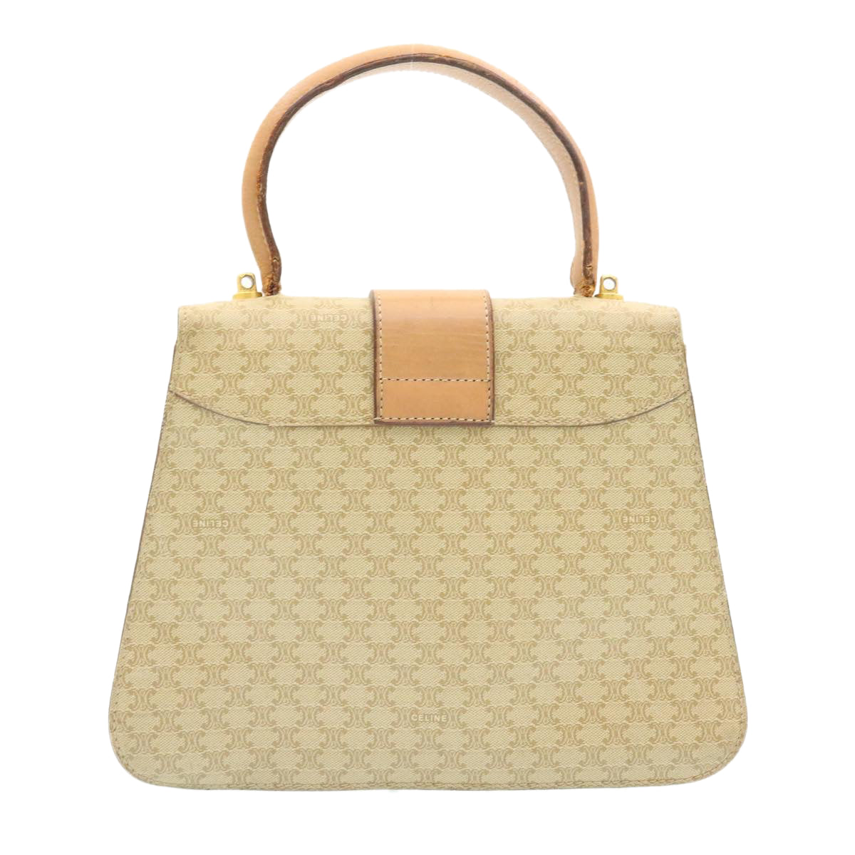 Luxury CELINE Macadam Circle Logo 2Way Shoulder Hand Bag PVC Leather Beige 25937