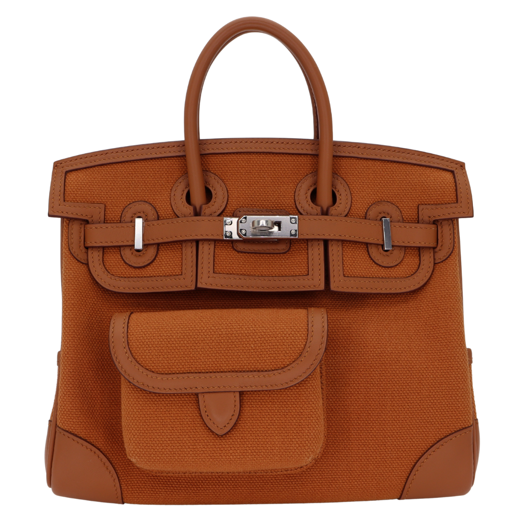 Hermes25cm Birkin Cargo Gold Toile/ Swift Leather Palladium Hardware